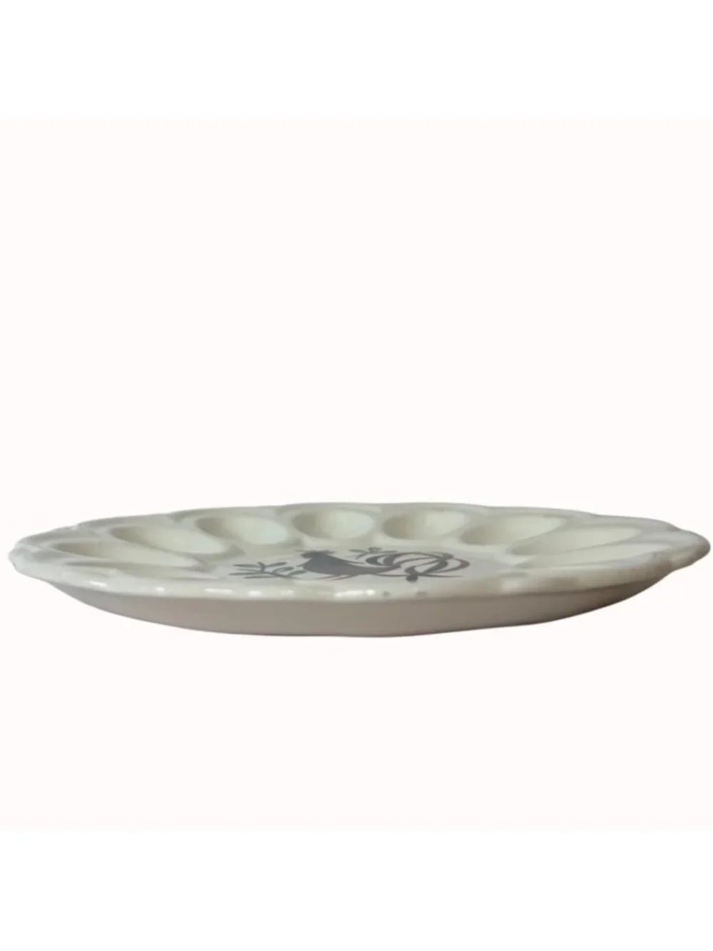 Ceramic Deviled Egg Platter White Rooster Farmhouse Easter Vintage Serving Tray
